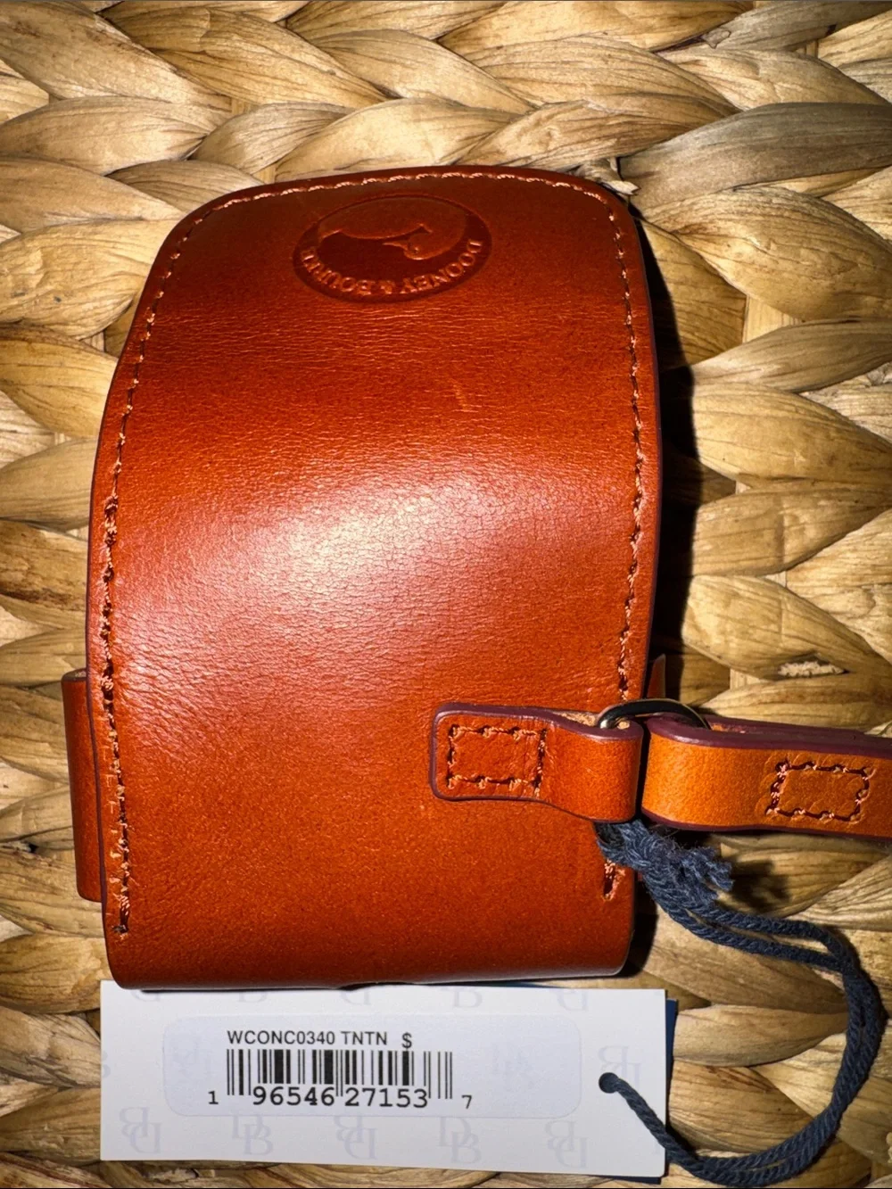 NWT Dooney & Burke smooth Concord leather AirPod Case with strap in natural